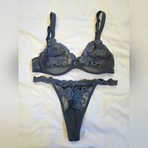 👑La Perla Lace Embroidered Lingerie Set - Gray
